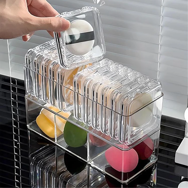 Transparent Cosmetic Puff Case Desktop Powder Puff Organizer Cotton Pads Holder Shelf Make-up Tools Accessories