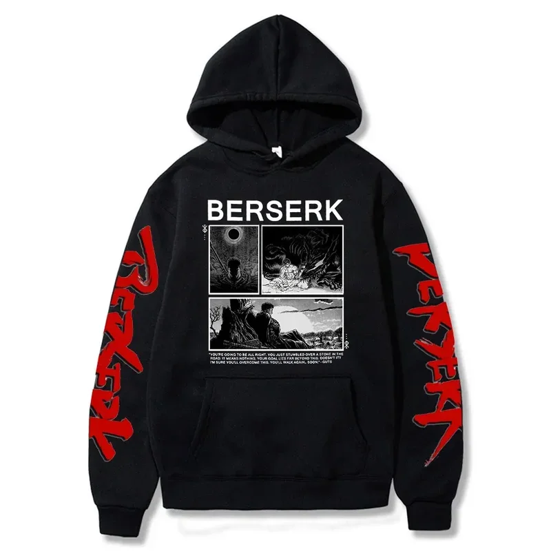 Berserk guts Japanese anime hoodies funny black manga Harajuku streetwear winter oversized uniusex long sleeve men's hoodie tops