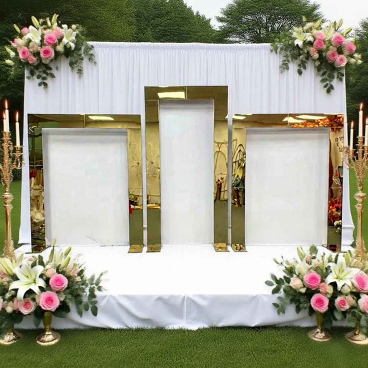 

Shiny Gold Wedding Arch Stainless Steel Mirron Backdrop for Bride Ceremony Celebration Door Decor