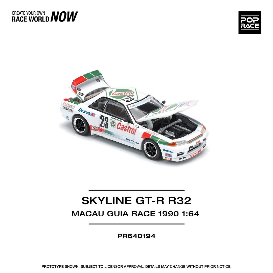 

POPRACE 1:64 Skyline GTR R32 MACUA GUIA RACE WINNER Модель автомобиля из сплава