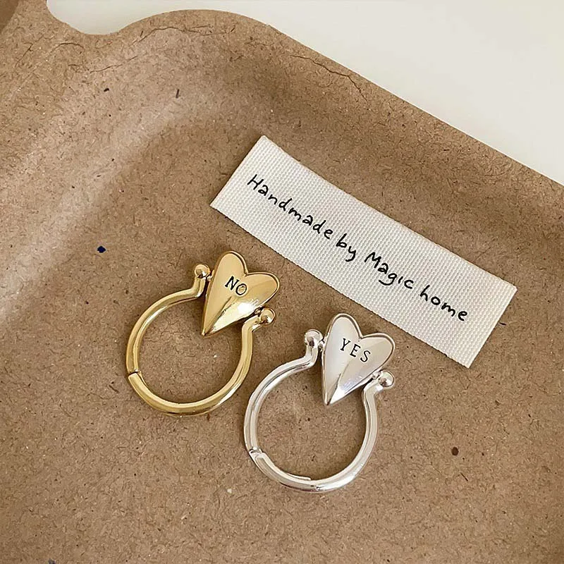 خاتم قلب سلس قابل للدوران للنساء والرجال عتيق نعم أو بدون حرف خواتم إصبع قابلة للتعديل تصميم متخصص إكسسوار مجوهرات للزوجين