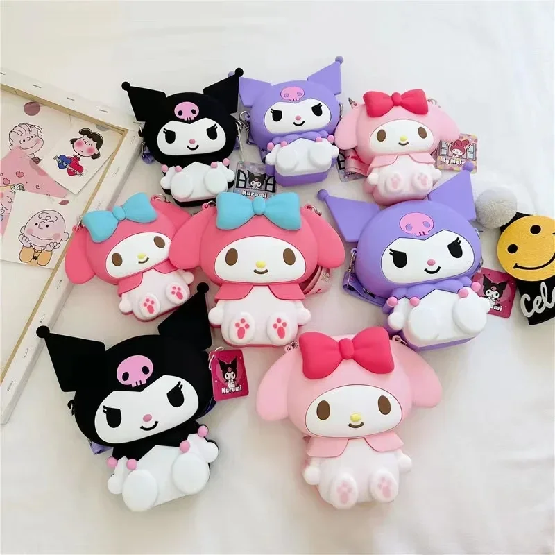 Hello Kitty Silicone Purse MINISO Anime Kulomi  Lovely Fashion Bag Princess Small Storage Cartoon Figures Model Toys Kids Gift