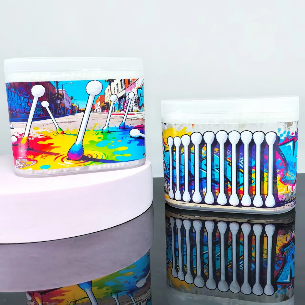 600pcs/1200pcs creative oil paint-style pattern box-packed double-headed cotton swabs with fine shaft cotton swab sticks