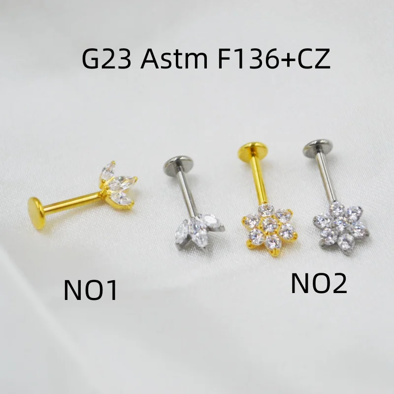 

10pcs Body Jewelry G23 Titanium F136 CZ Lip Labret Bar Ear Helix Tragus Rook Barbells Stud Piercing Jewelry Push In Styl