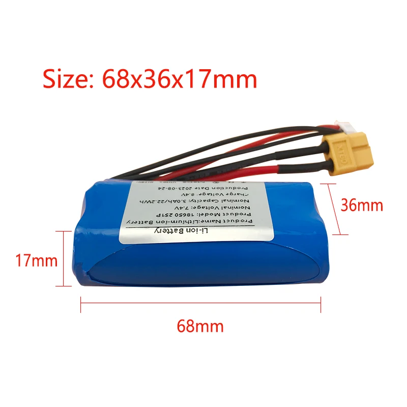 7.4V 3000mAh 18650 2S1P ชาร์จได้ก้อนแบตเตอรี่ Li-ion เหมาะสำหรับกล้องของเล่นไฟฟ้าไฟ LED สำรองพลังงานในตัว BMS