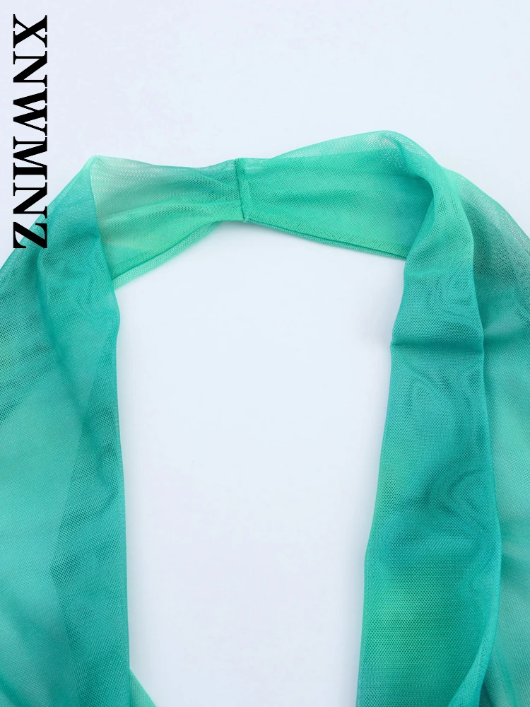 XNWMNZ 2025 Summer Woman Fashion boho Sleeveless Shoulder Backless Tulle long Dresses Sexy Chic Lady Halter Holiday Print Dress