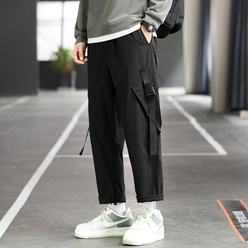 2024 New Men's Casual Pats Side Pockets Harem Pants Hip Hop Casual Ribbons Male Joggers Trousers Fashion Streetwear Cargo Pants