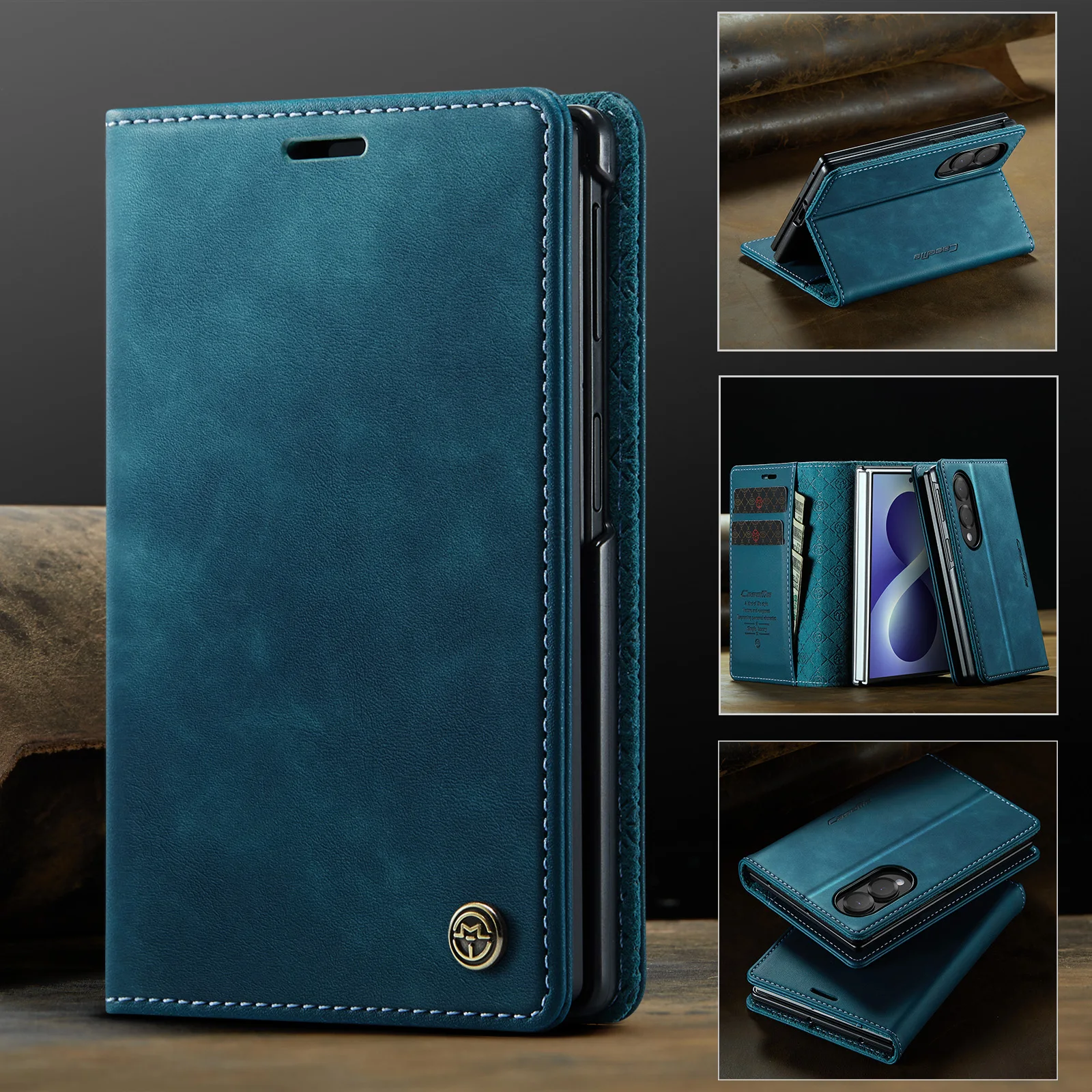 Shockproof Retro Flip Leather Card Holder Wallet Phone Case For Samsung Galaxy Z Fold 8 Fold8 Ultra, Kickstand Protection Cover