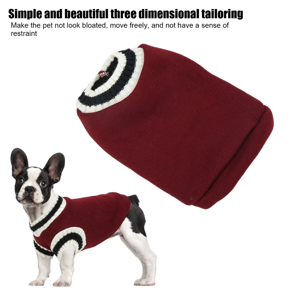 Red Pet Knitwear Three Dimensional Tailoring V-Neck Dog Knitted Vest Thick Fabric Knitting And Flocking Material