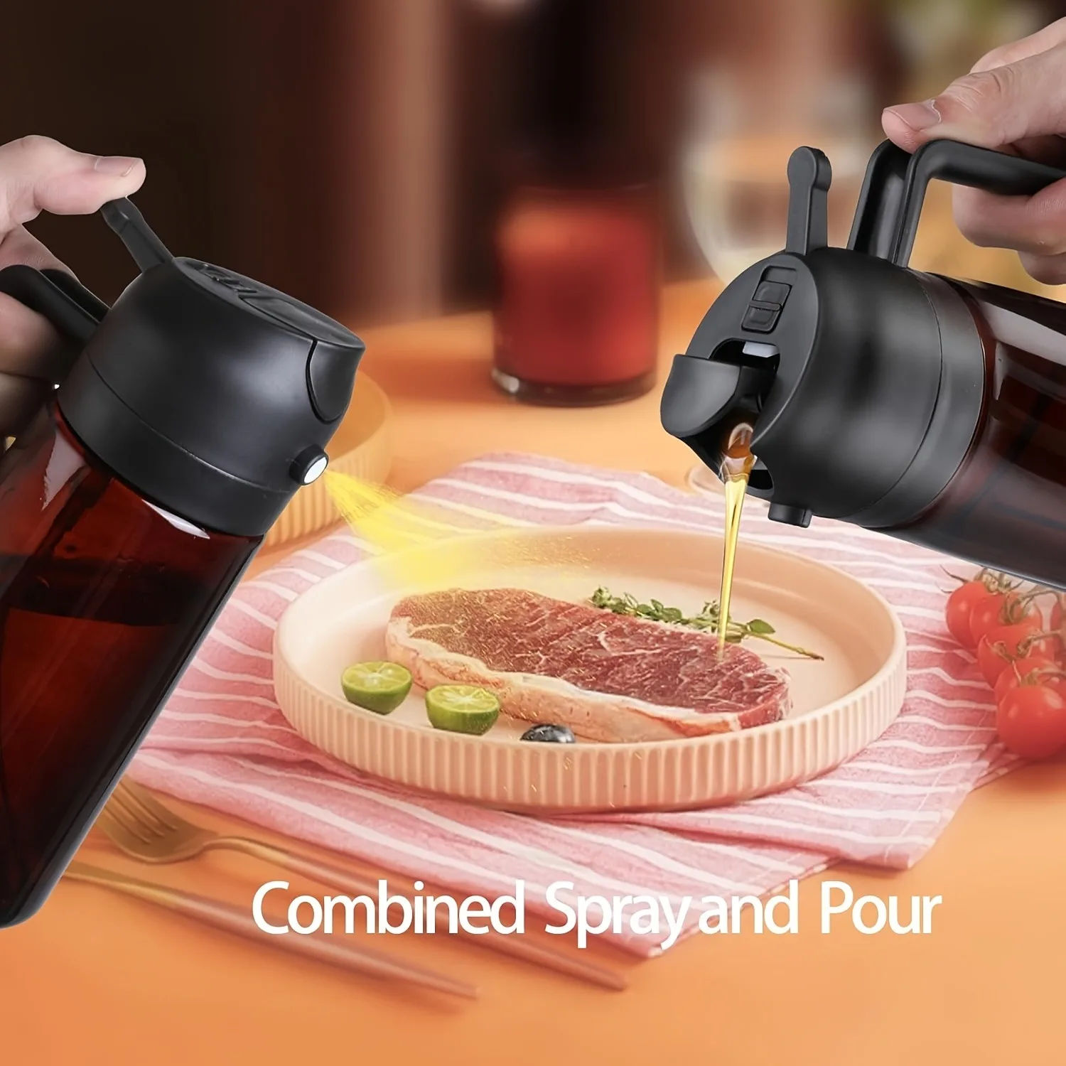 16oz/470ML Light Blocking Brown Oil Sprayer for Cooking 2 in 1 Olive Oil Dispenser Bottle for Kitchen Oil Bottle Seasoning Tools