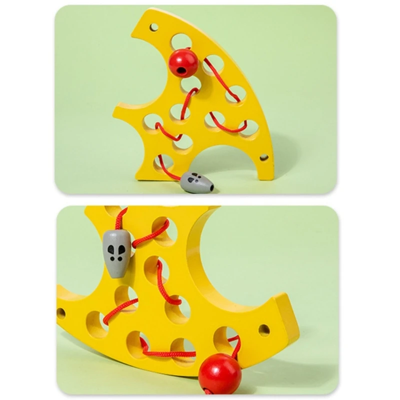 Jouets à enfiler en bois, matériaux Montessori, jeu laçage fruits fromage pour enfants