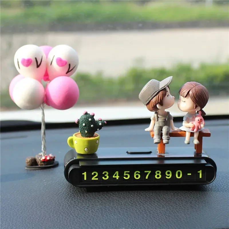 Car Interior Telephone Number Plate Anime Dashboard Decor Couple Ornament Accessories Auto Pink Luminous Temporary Parking Card