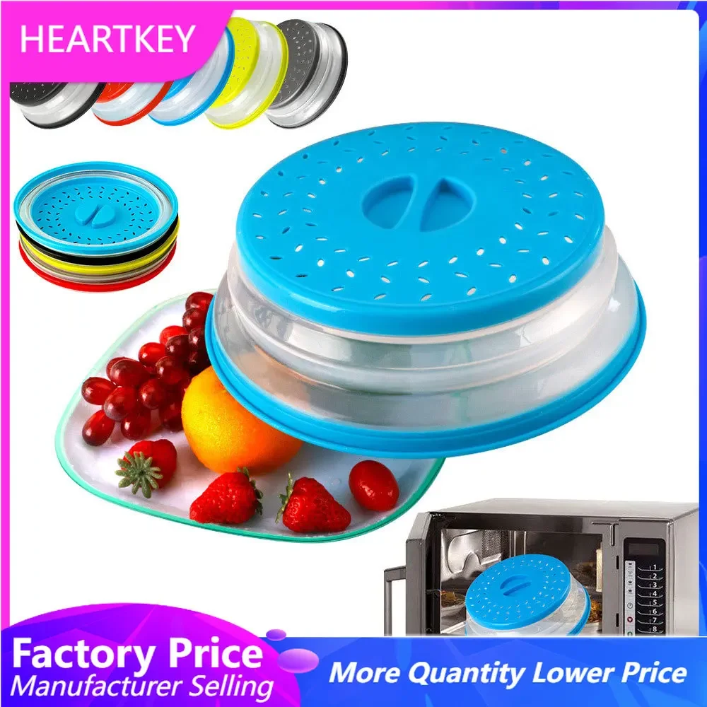 Microwave Lid Vented Collapsible Splatter Proof Food Plate Cover Easy Grip Handle Silicone Fresh-keeping  Cover Cooking Lid