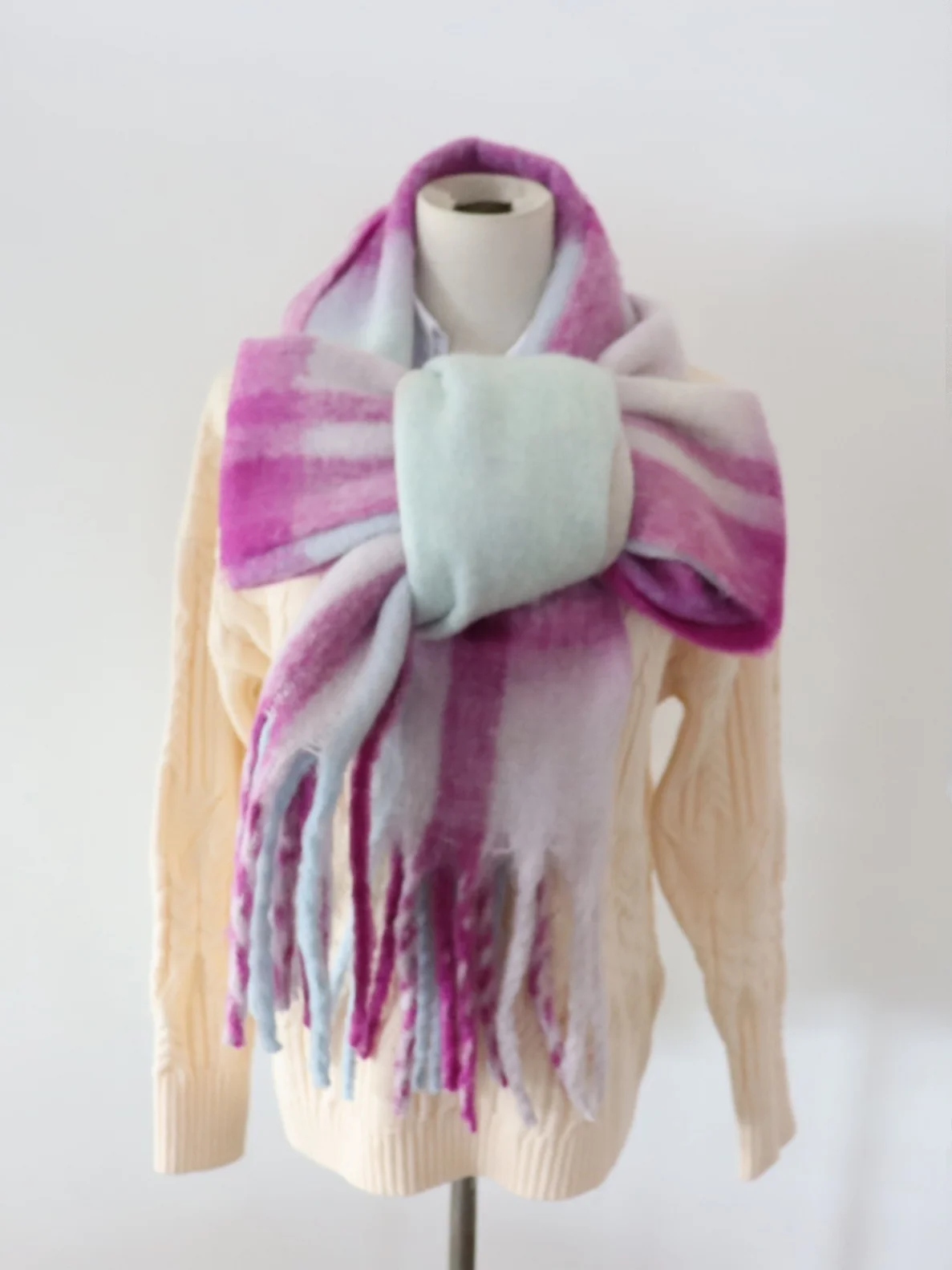 

Японский осенне-зимний утолщенный мягкий фиолетовый синий теплый шарф, женский кольцо из пряжи, антистатический милый милый женский шарф