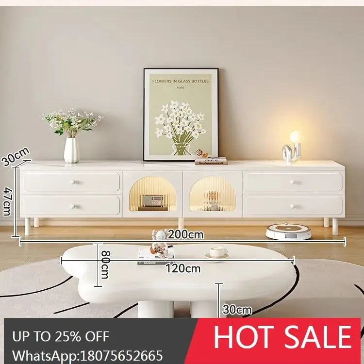 

MJY Solid Wood Floor-standing TV Cabinet for Small Apartments, Cloud-shaped Stone Coffee Table, Light Luxury Combination Cabinet