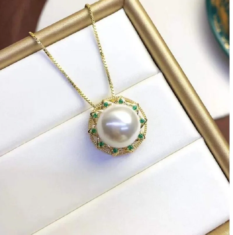 Large AAAAA 10-11mm South China Sea Authentic White STUD Pearl Pendant Necklace 925S-