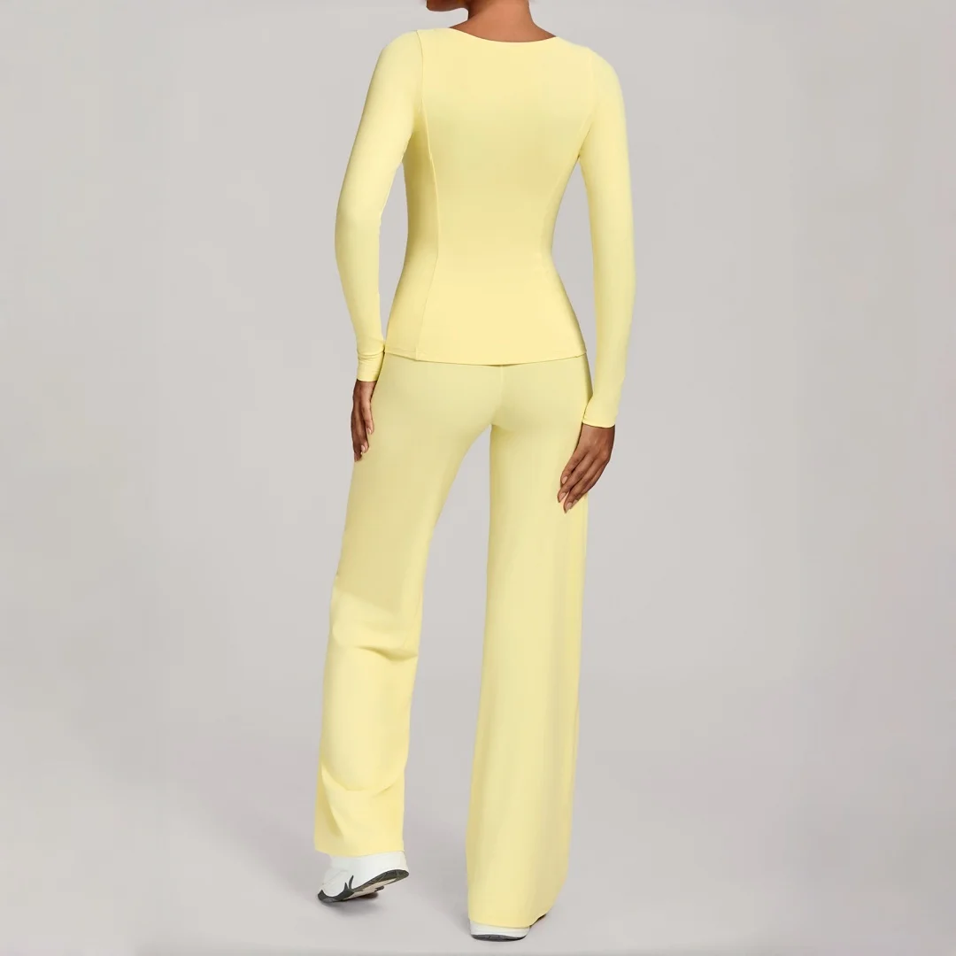 

Женский обтягивающий комплект для йоги с высокой талией, спортивные брюки для фитнеса с длинными рукавами и прямыми штанинами, спортивная одежда, одежда для бега, спортивный костюм