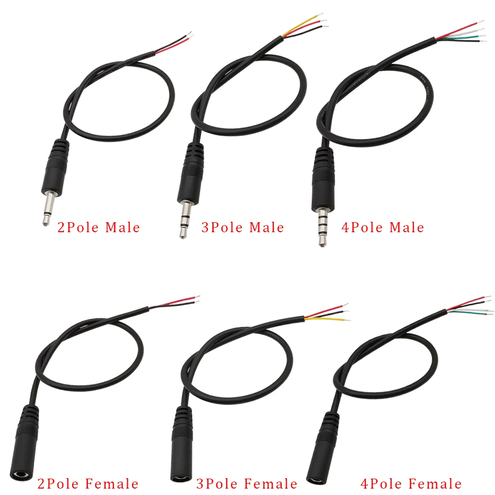 3.5mm Male Plug Female Jack Mono / Stereo Audio Connector 3.5mm 2/3/4 Pole Audio Headphone Extension Wire DIY Repair Cable 30CM