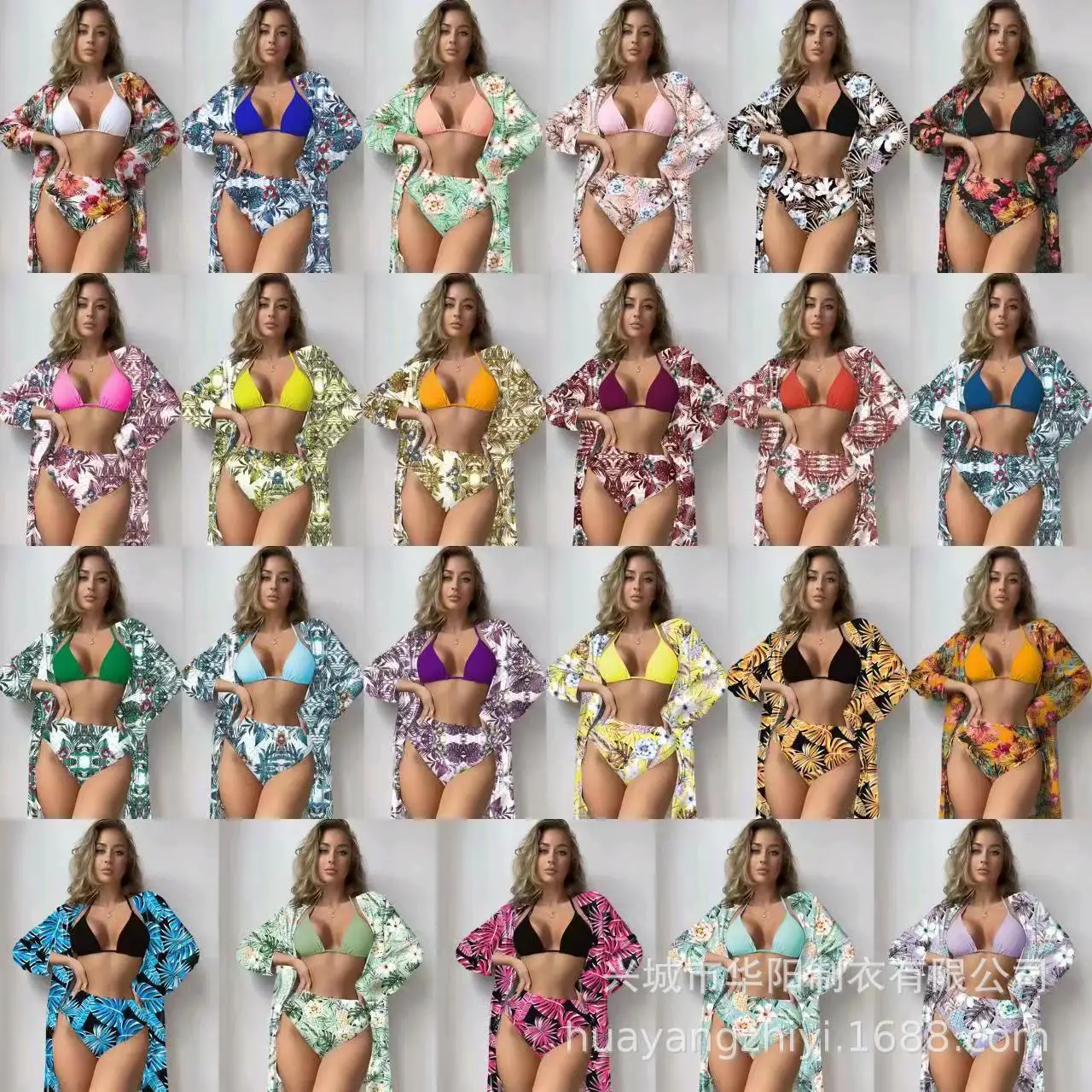 

Bathing Suit Women European And American Split Three-piece Swimsuit Women's Fashion Multi-color Sexy Mesh Blouse Bikini