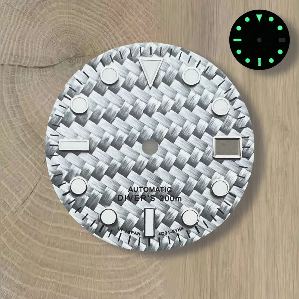 28.5mm S Logo Carbon Fiber Dial Fit NH35/NH36/4R/7S Movement Green Luminous Diving High-Quality Watch Modification Accessories