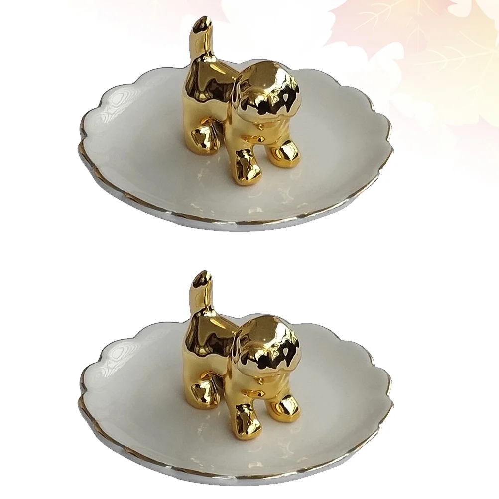 2 Pcs Dachshund Ceramic Jewelry Tray Bracelet Plate Earring Storage Container Dessert