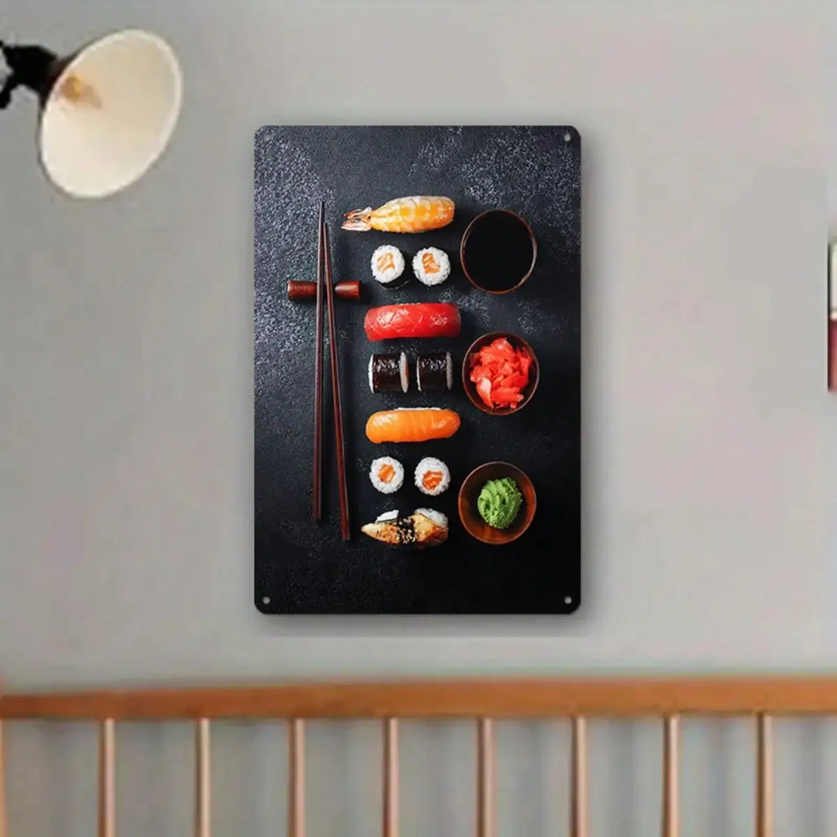 Letrero de estaño para Sushi, decoración japonesa para cocina/comedor, rollos frescos con salsa de soja/Wasabi, 8x12 pulgadas/20x30cm, 1 ud.