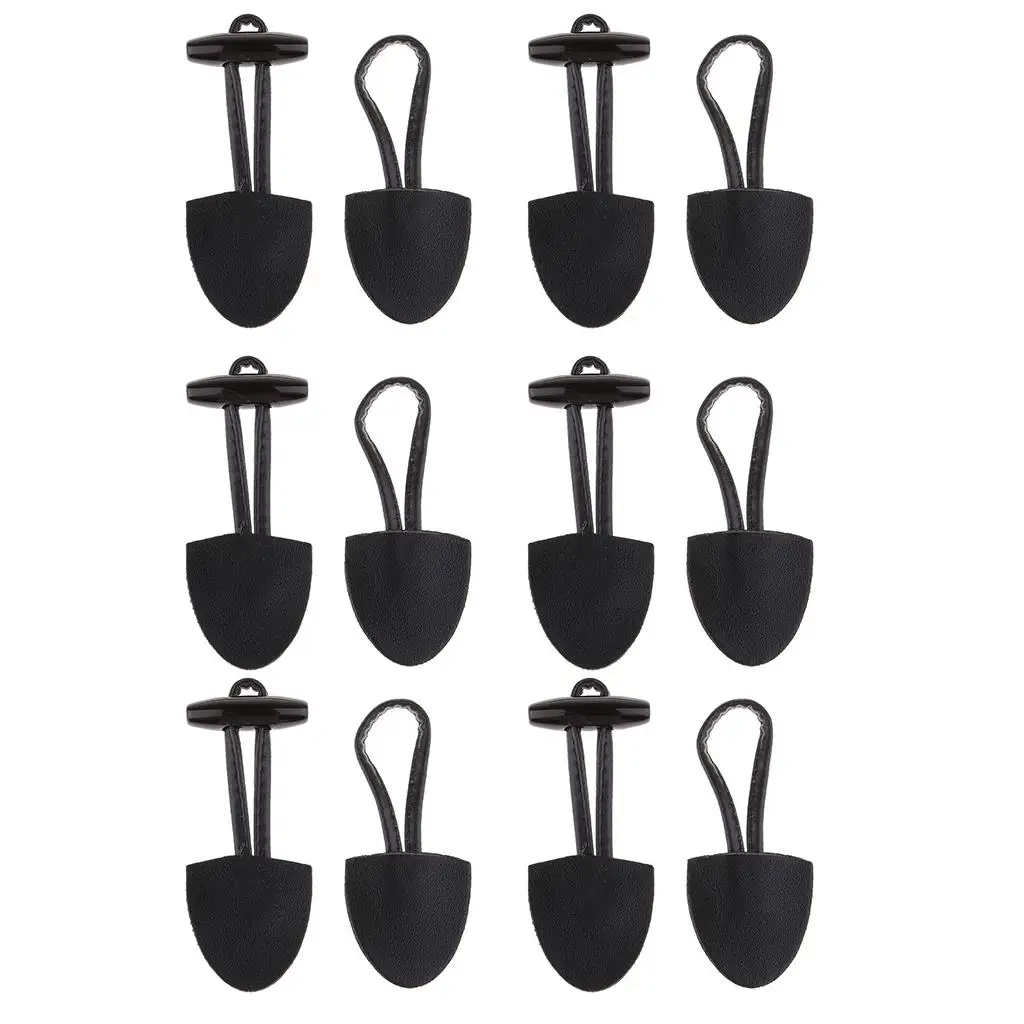 6 Pairs/Set Horn Toggle Closure Clasp Clothing Garment Ornaments Fasteners Black PU Leather Duffle Coat Sewing Crafts