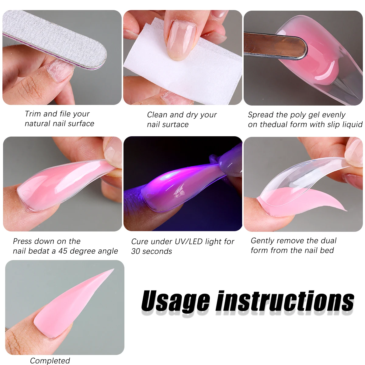 Nagel-Dualformen für Poly-Gel-Verlängerung, 3D-Klauen-Nagelform, Katzenklauen-Hawk-Curve, wiederverwendbare, vollflächige Nagelform, 140 Stück, 14 – Detail 7