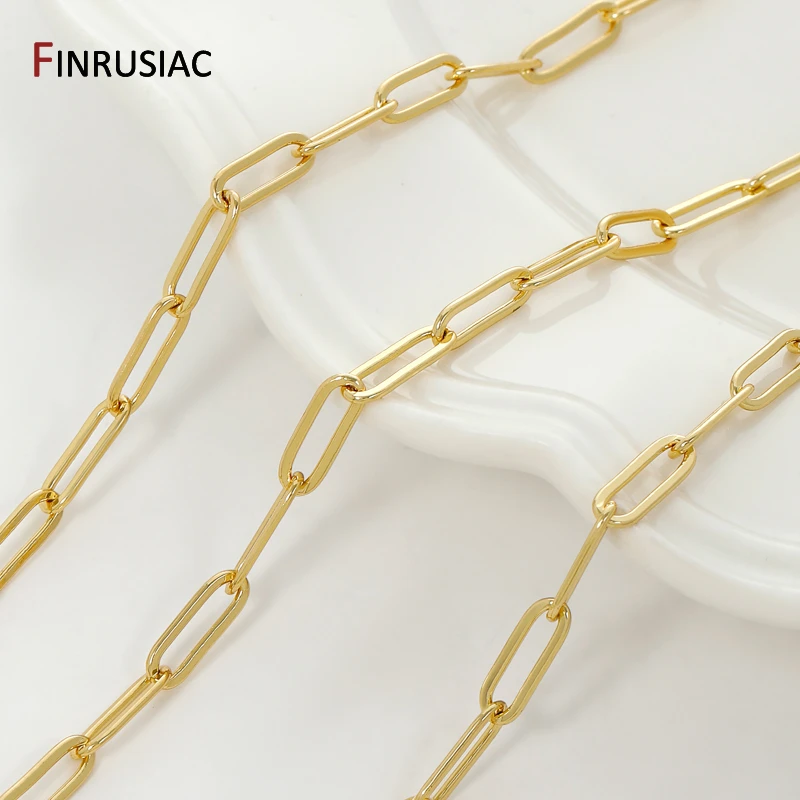 سلاسل ربط كابل مربع من النحاس المطلي بالذهب عيار 18 قيراط، سلسلة مشبك ورق 9*17 مم لصنع سوار القلادة، إكسسوارات مجوهرات ذاتية الصنع #5