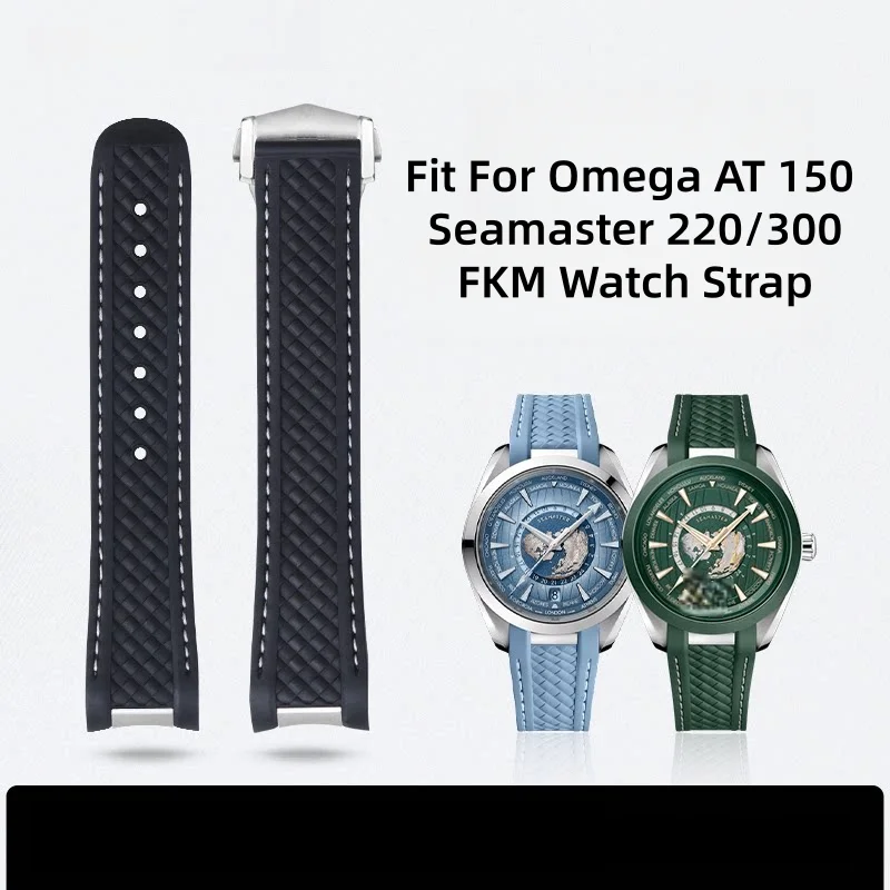 

20mm 21mm Top FKM Rubber Band Fit For Omega Aqua Terra 150 Seamaster 220 With Steel End Linking Original Watch Band