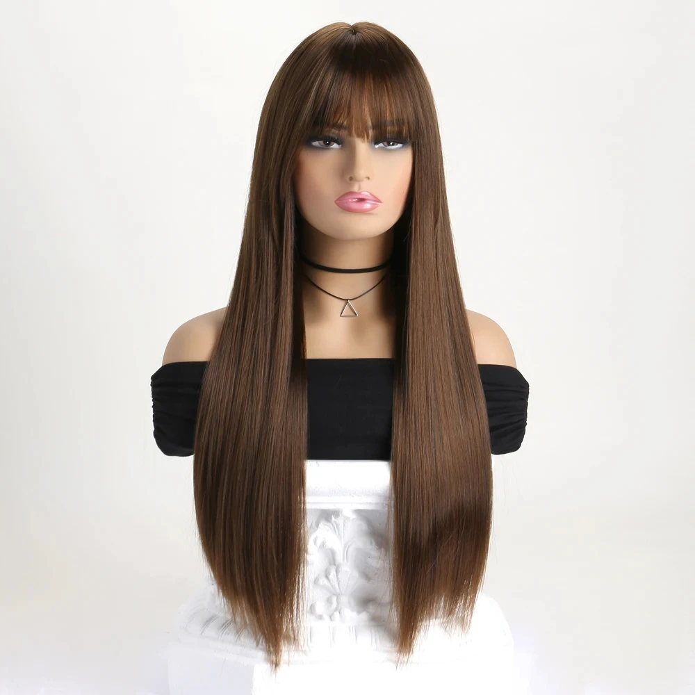 Meistverkaufte 26-Zoll-Synthetikperücke für langes glattes Haar für Halloween-Cosplay, Alltagsperücke, hitzebeständiges Haaraccessoire. – Detail 11