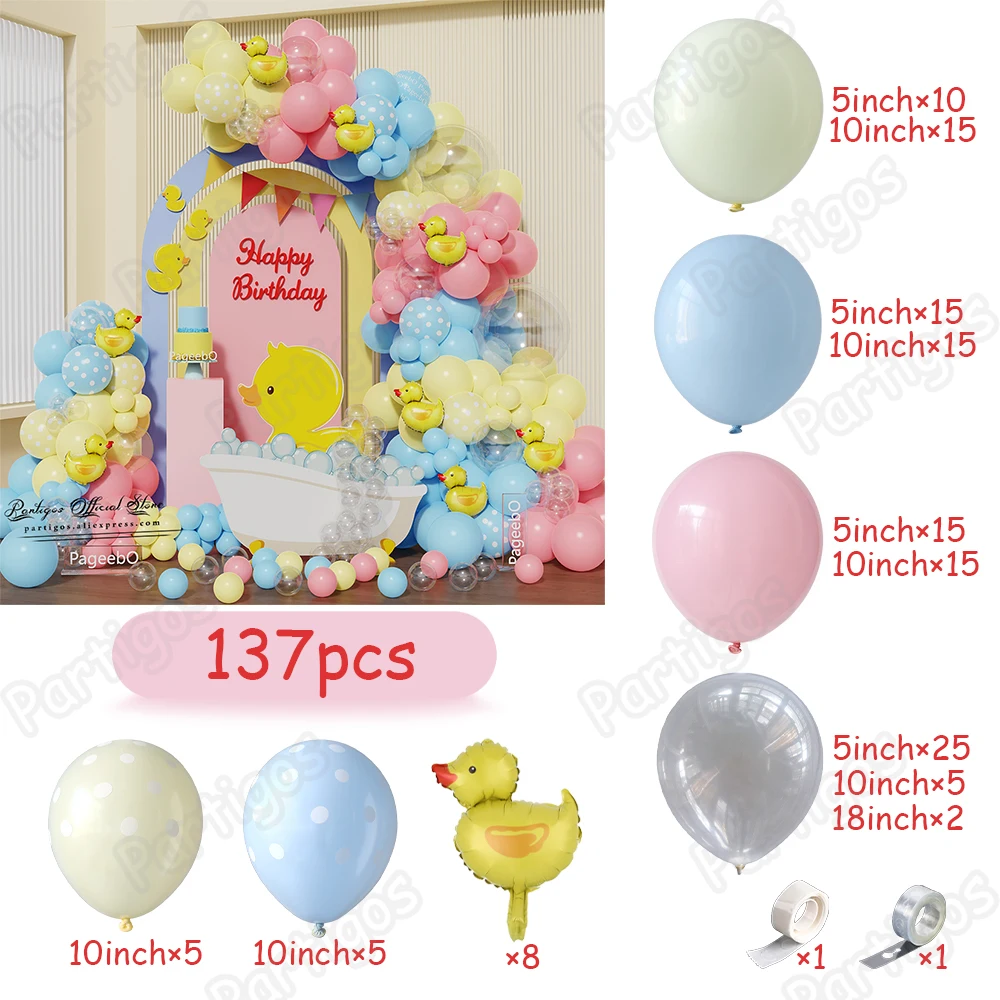 Lovely Duck Theme Baby Shower Balloons Garland Arch Kit Yellow Duck Helium Balloon Boys Girls Gender Reveal Birthday Party Decor