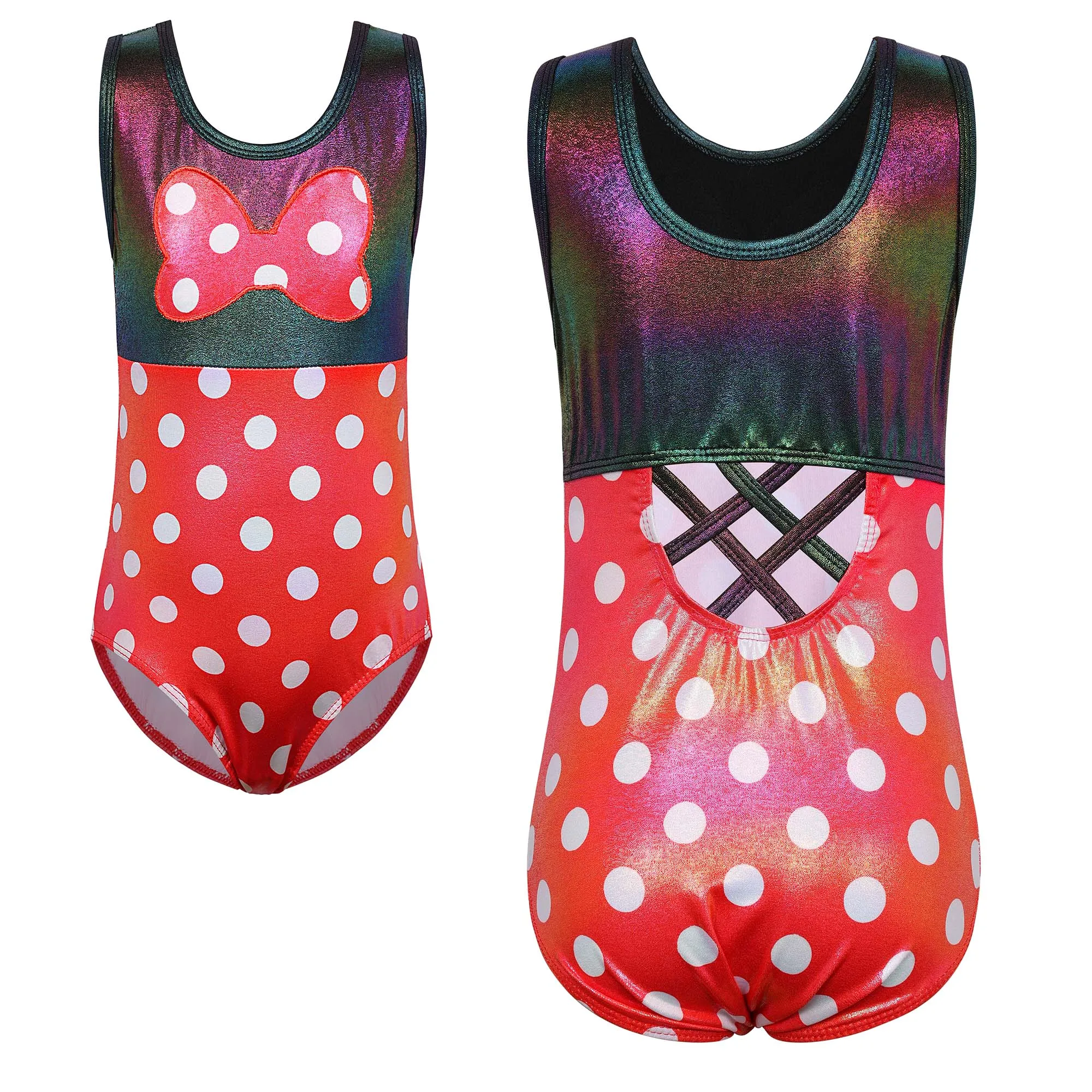 BAOHULU Girls Red Gymnastics Leotard Sparkle Ballet Leotard Sleeveless Performance Clothes Practice Outfit Ballet Costumes