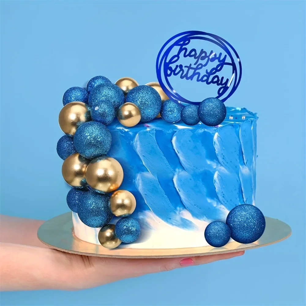 108pcs Bluegold Cake Ball Decoration Luxury DIY Cake Insert Topper Foam Cake Ball Baking Decoration Wedding Anniversary Birthday