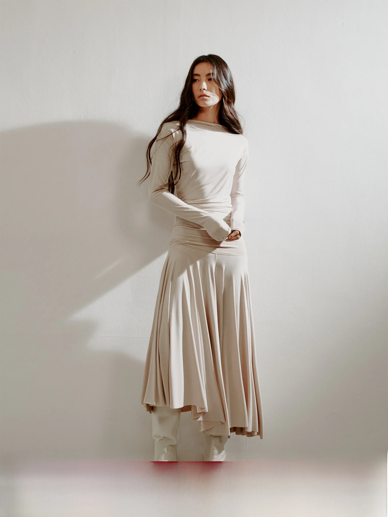 

RUTHESE Matte Knitted Long Sve Midi Dr Slim Fit A-Line Skirt Polyester Fiber Autumn Season Ladies Faion Ciwalk