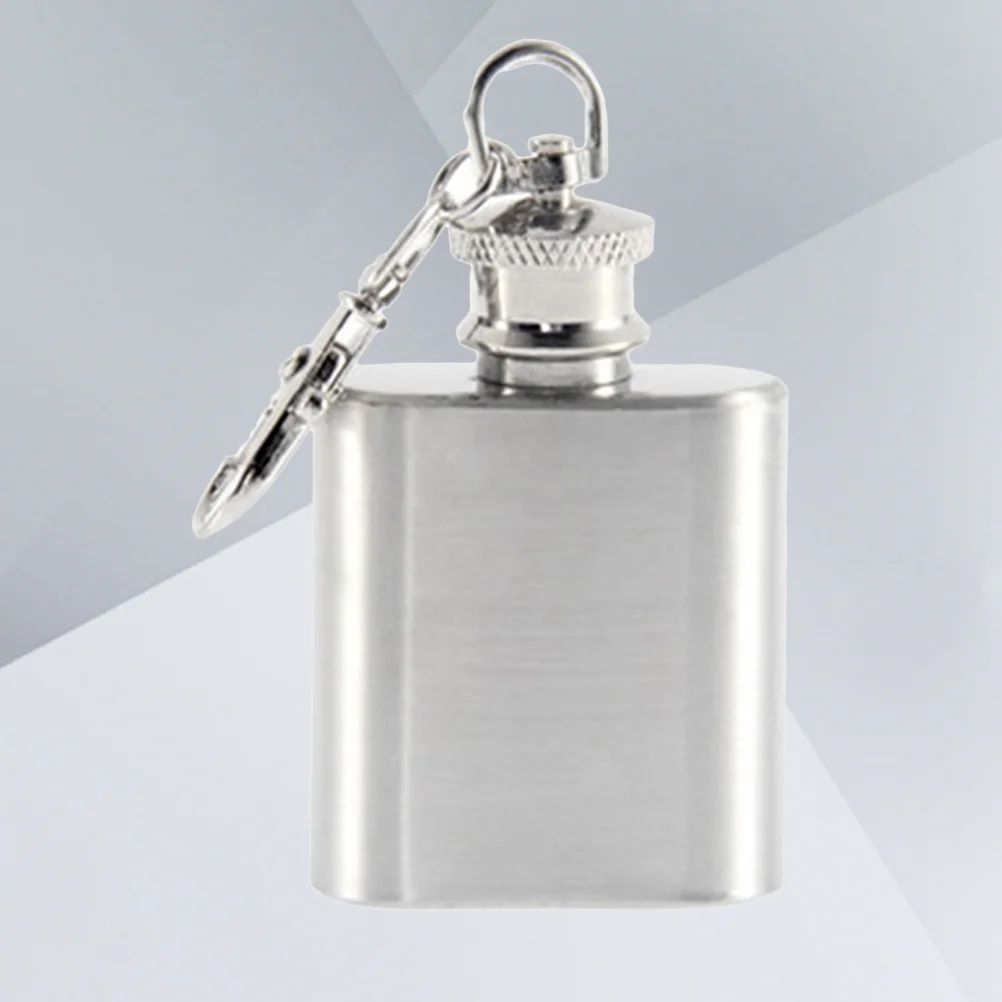 

28Ml Portable Stainless Steel Square Pocket Flask Leakproof For Hiking Travel Outdoor Hip Flask With Keychain Bar Tools