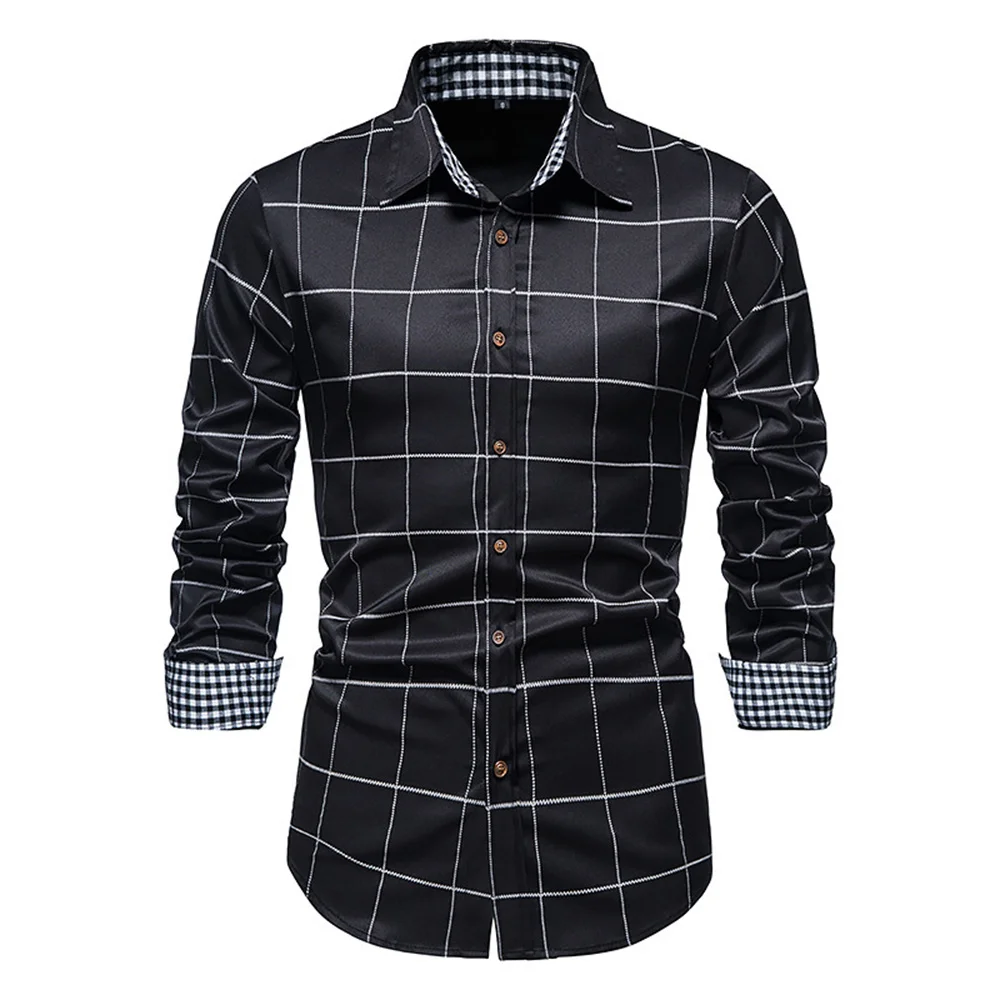 Plaid 10 Color Men\'s Shirt Single Breasted Slim Fit Button Long Sleeve Shirt Fashion Breathable Men\'s Clothing Oversized Design