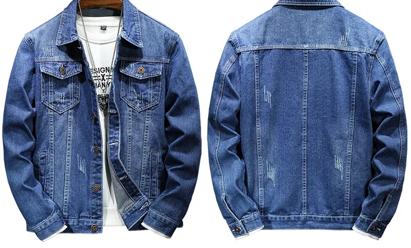 Denim Jacket Men Coats Turn Down Collar Coat Full Sleeve Casual Loose Regular Single Breasted Simple Jackets Autumn Winter