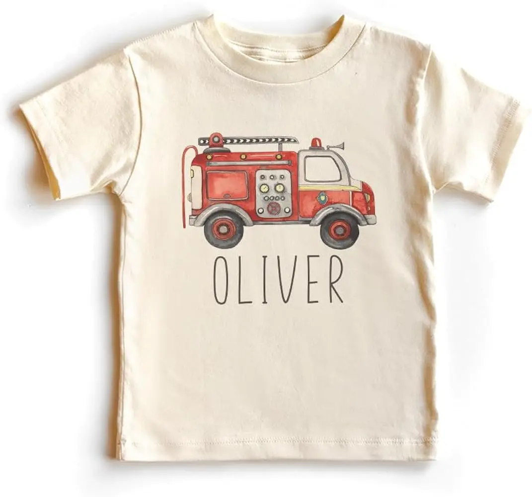 Custom Red  Truck Shirt - Retro man Pretend Play - Personalized  Engine Birthday T-Shirt -   Summer Short Sleeve