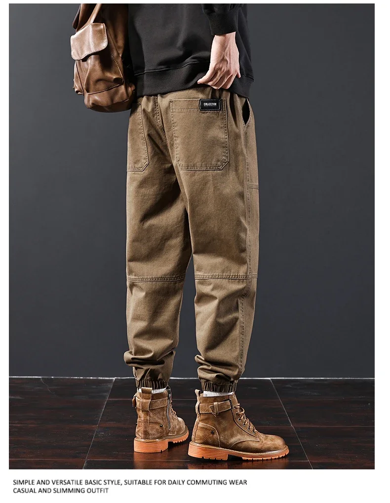 

New Four Seasons Cargo Pants Men Casual Loose Baggy Drawstring Waist Elastic Work Wear Bound Feet Trousers Cheap&Fine Clothing