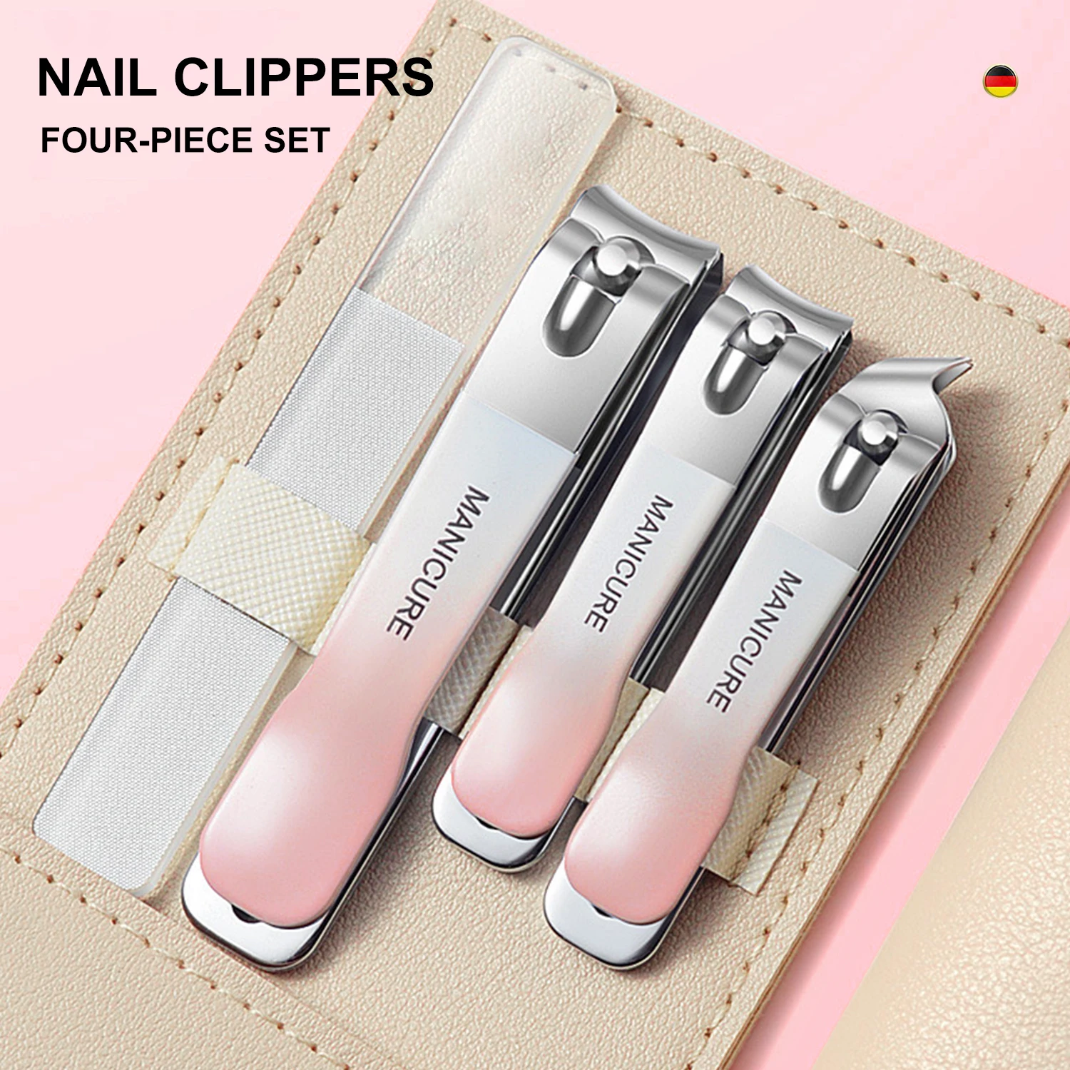 Caliyi-ポータブルネイルクリッパー、フィンガーネイルファイル、足の爪カッター、防滴はさみ、ネイルアートマニキュアツール、4個