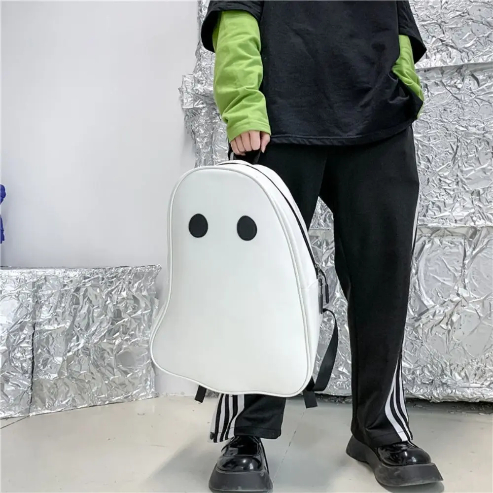 Mochila fantasma de cuero Pu con personalidad, bolso de hombro estilo Harajuku de gran capacidad para estudiantes, bolso de almacenamiento para libros, bolso escolar