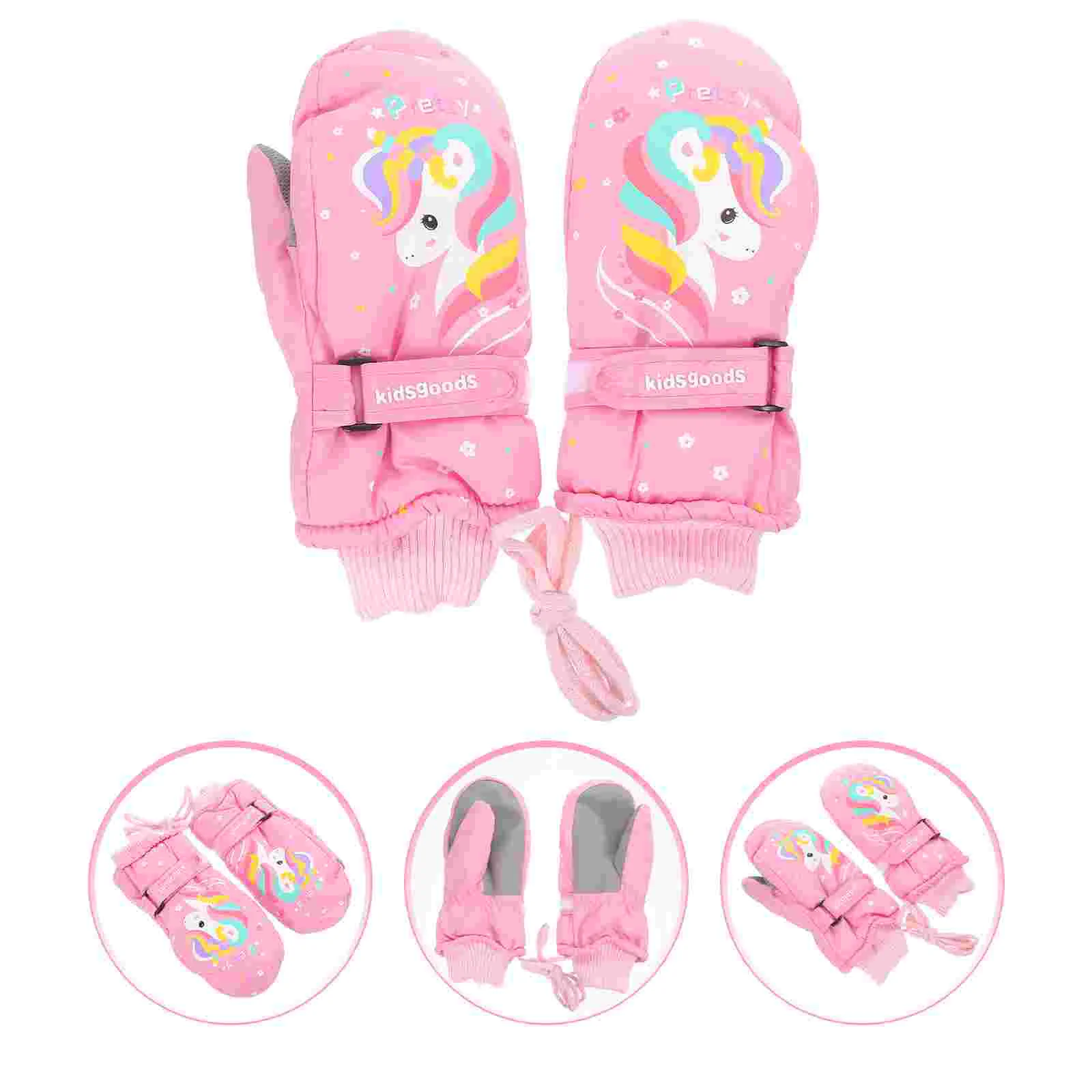 

Children's Ski Gloves Hanging Rope Warm Cold Outdoor Winter Pu Easy to Store