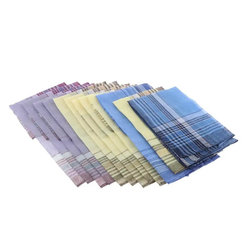 12Pack Men’ Square Assorted Woven Handkerchief Plaids Hankie