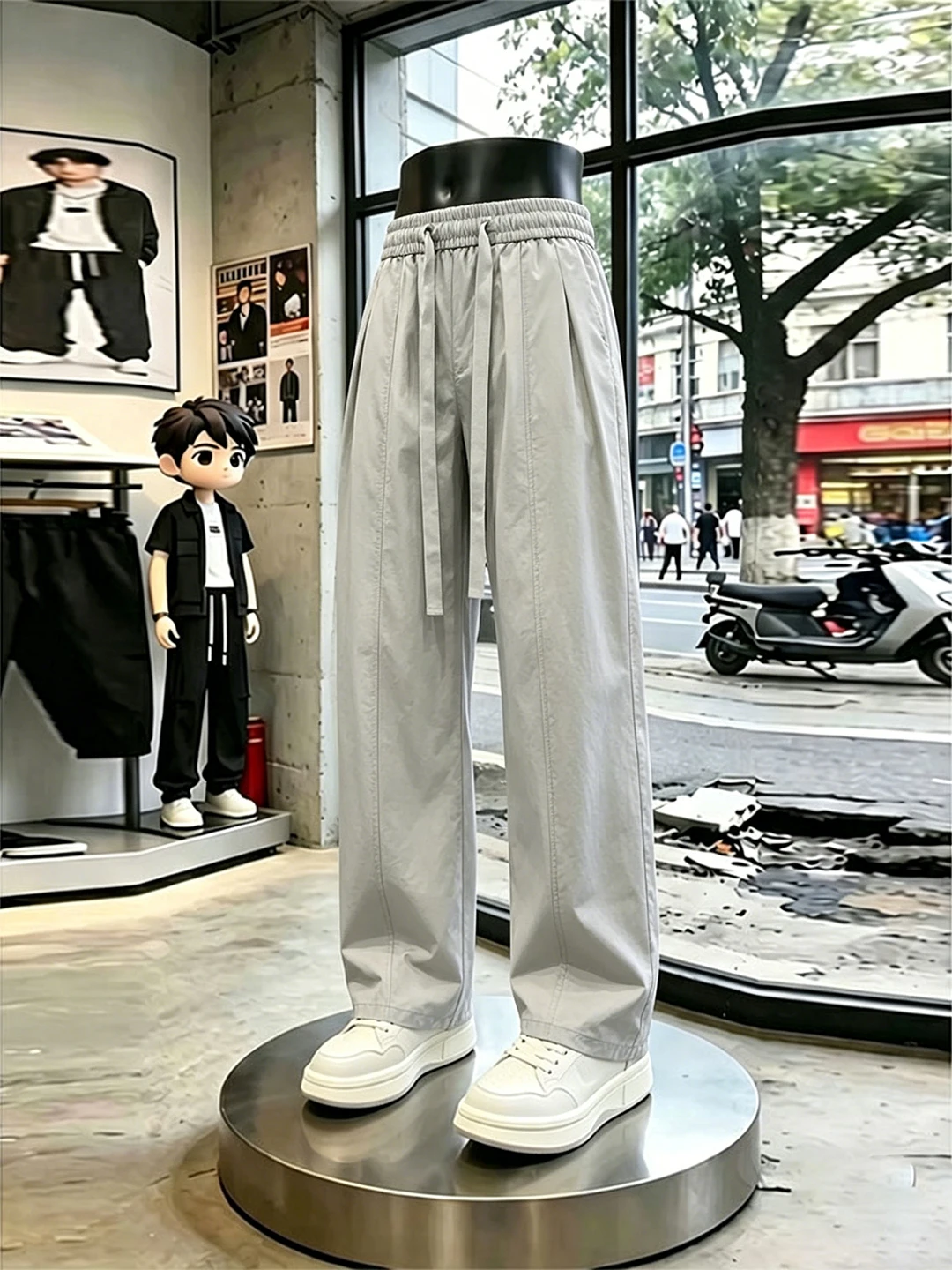 

Quick Dry Ice Silk Straight Leg Casual Pants Men's Cool Feeling Wide Leg Loose Fit Summer Breathable Anti-Wrinkle Pants