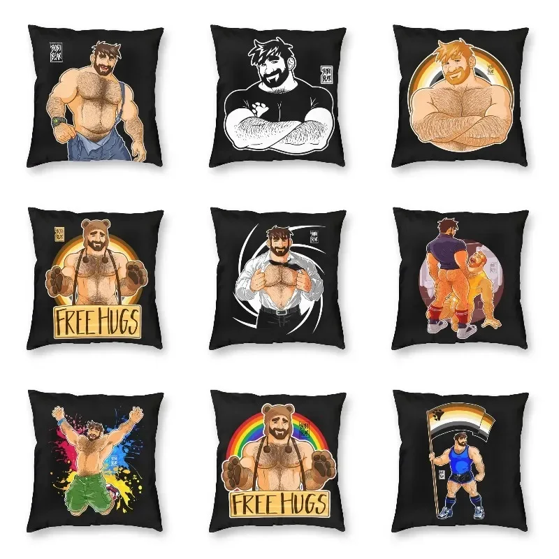 Sexy Gay Bear Adam Bobo Bear Cushion Cover 40x40 Decoration 3D Printing Pride Muscle Man Lgbt Art Throw Pillow for Living Room