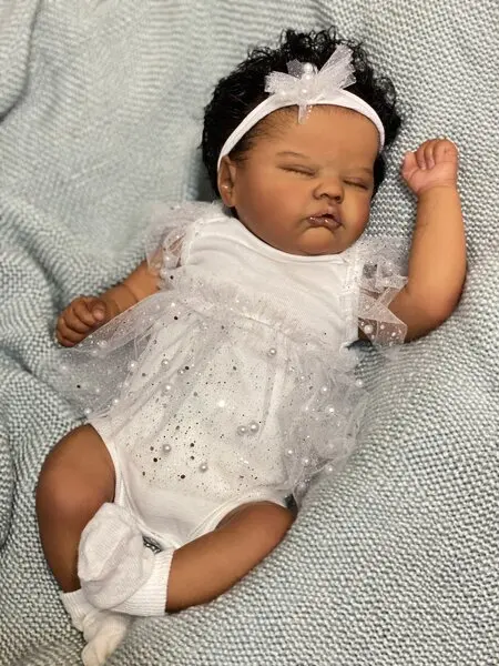 FBBD Custom Made By ShanShan 49cm Reborn bay Quinbee Dark Skin Already Finished Doll With Hand-Rooted Hair Already Finished Doll