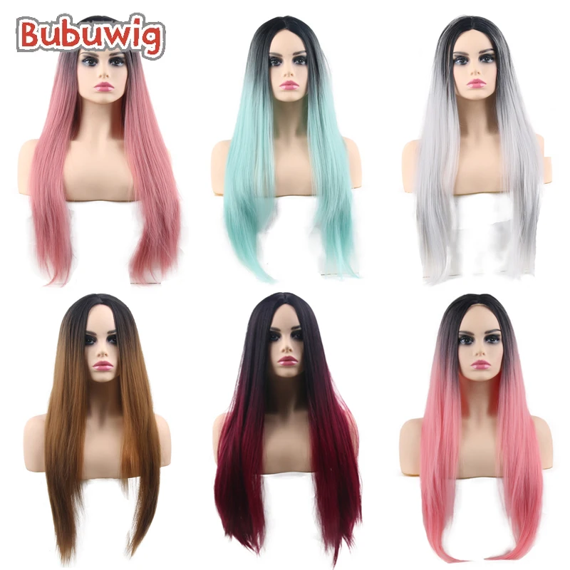 

Bubuwig Synthetic Hair Black Gradient Cosplay Wigs 6 Colors 60cm Long Straight Mixed Color Fashion Women Cos Wig Heat Resistant