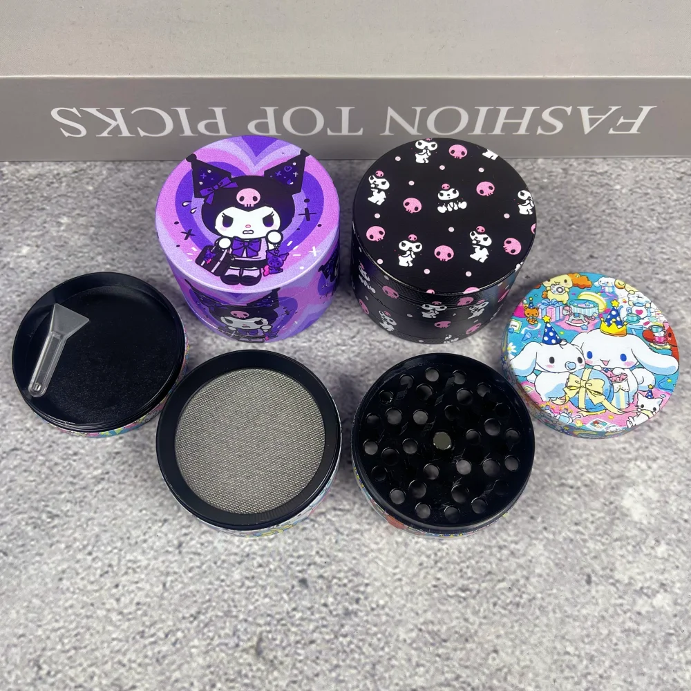 2inch Kuromi Herb Grinder 4-Layers Metal Manual Sanrio Tobacco Grinder Mortar Crusher Mill Smoking Accessories Cigarette Gift