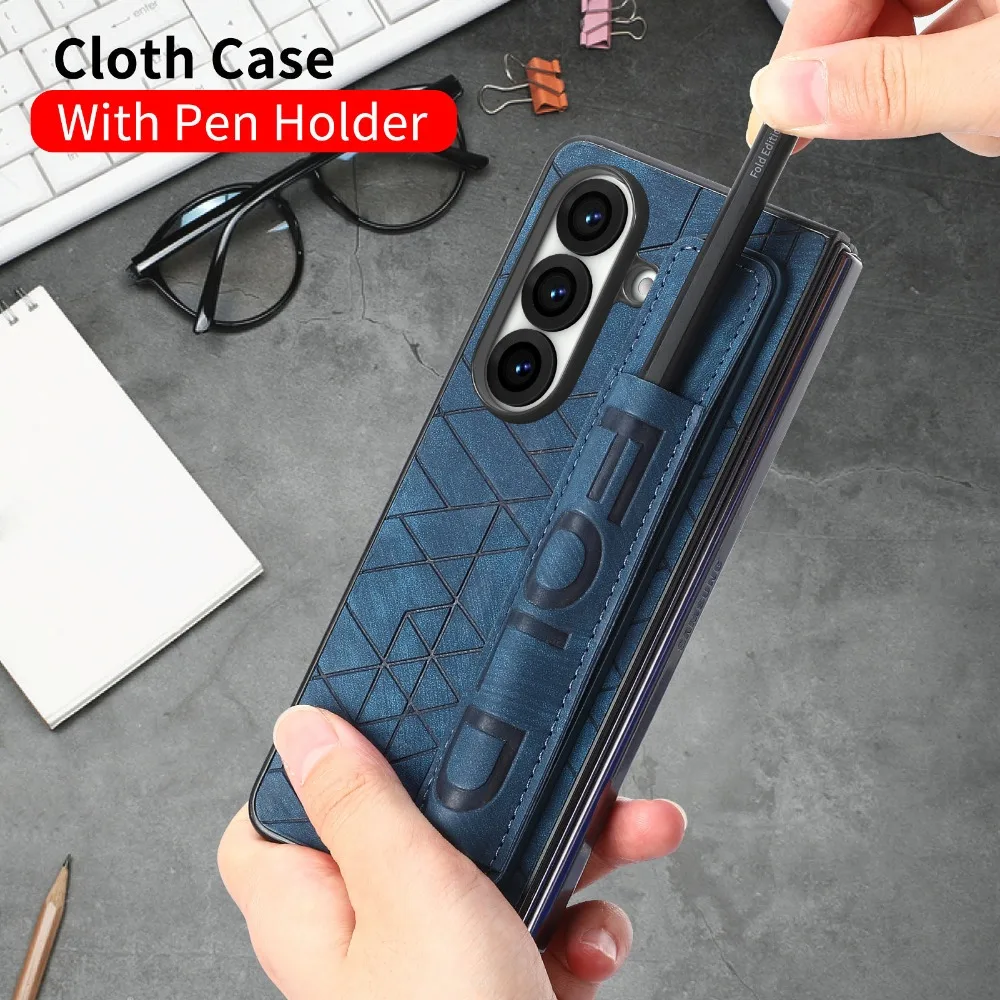 ZFold8 Ultra Leather Case Wrist Strap Cloth Pen Slot Texture Back Panel for Samsung Galaxy Z Fold 8 Ultra Case Slim Phone Coque